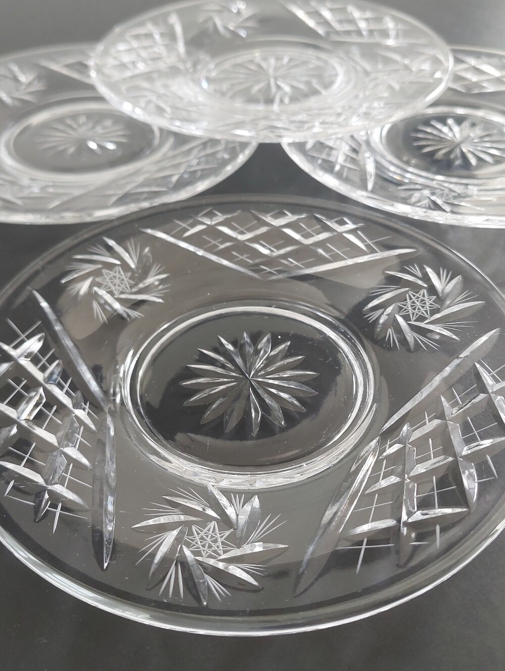 Vintage Cut Crystal Pinwheel 6" Side Plates Clear Glass Set of 4 Bread & Butter